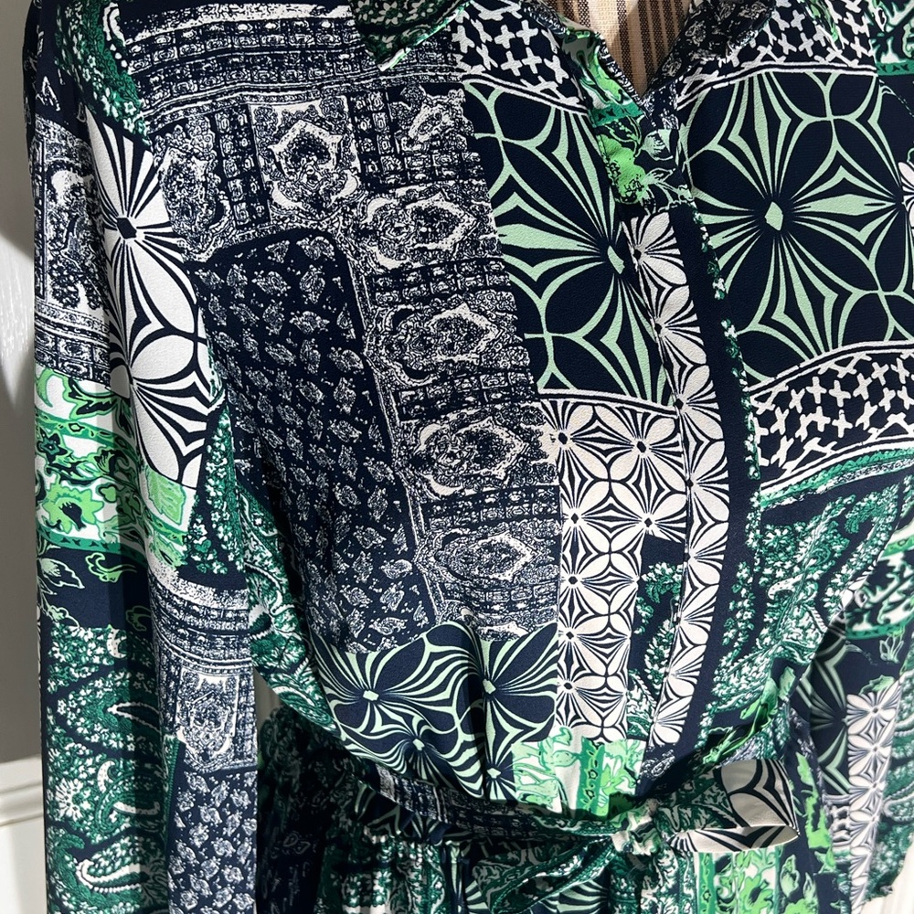 Green patchwork print loft small women’s belted m… - image 7